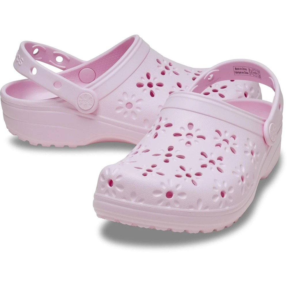 CROCS Classic Floral Cut-Out Clog 210927 PINK MILK NEW